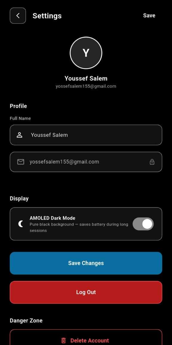 Profile and AMOLED dark mode settings